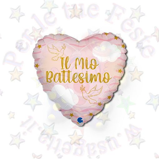 Immagine di Palloncino cuore Il Mio Battesimo rosa 45cm