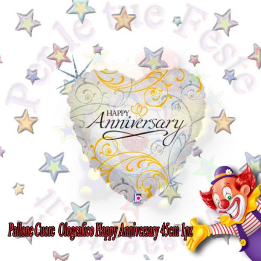 Immagine di Pallone foil cuore Happy Anniversary olografico 45cm