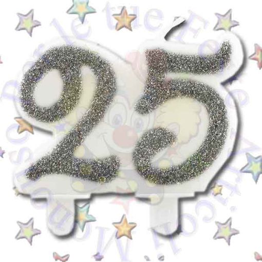 Immagine di Candela 25 argento glitter 7cm