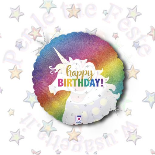 Picture of Pallone olografico unicorno happy birthday 90cm