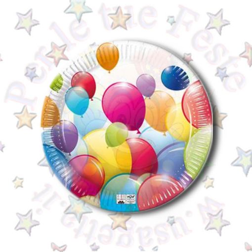Immagine di Piatti carta flying balloons compostabile Ø23cm 8pz
