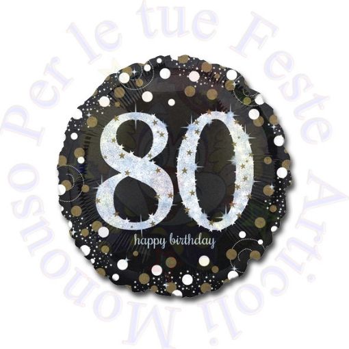 Immagine di Pallone foil Happy Birthday 80 nero Ø45cm