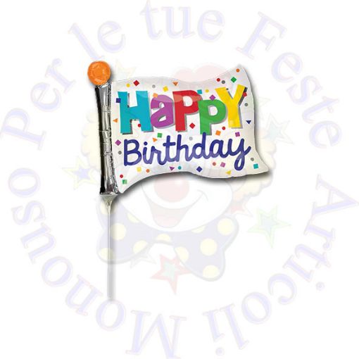 Immagine di Palloncino minishape bandiera Happy Birthday 25cm
