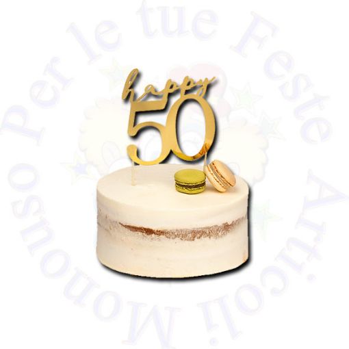 Picture of Cake topper Happy  50 oro 13x12cm
