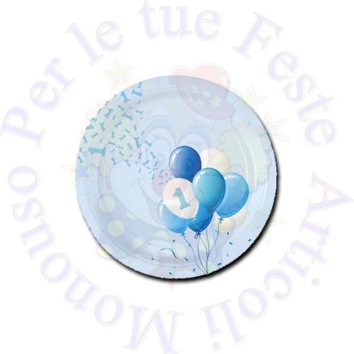 Immagine di Piatti 1° compleanno palloncini celeste Ø18cm