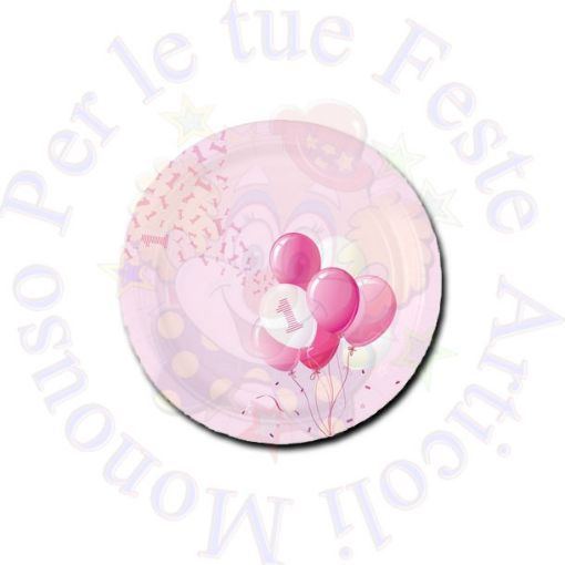 Immagine di Piatti 1° compleanno palloncini rosa Ø23cm