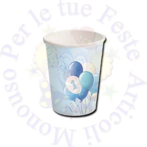 Immagine di Bicchieri 1° compleanno palloncini celeste 250ml