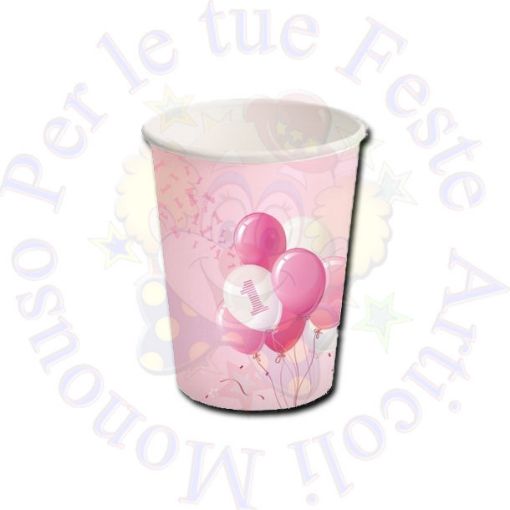 Immagine di Bicchieri 1° compleanno palloncini rosa 250ml