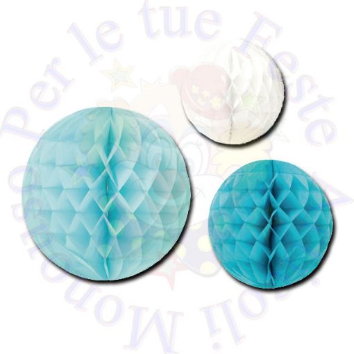 Immagine di Sfere in carta nido ape azzurro ass 30/25/20cm 3pz