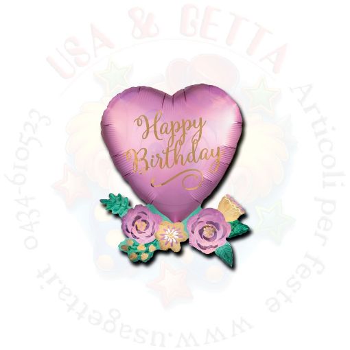Immagine di Pallone foil supershape Cuore con fiori HB 58x76cm